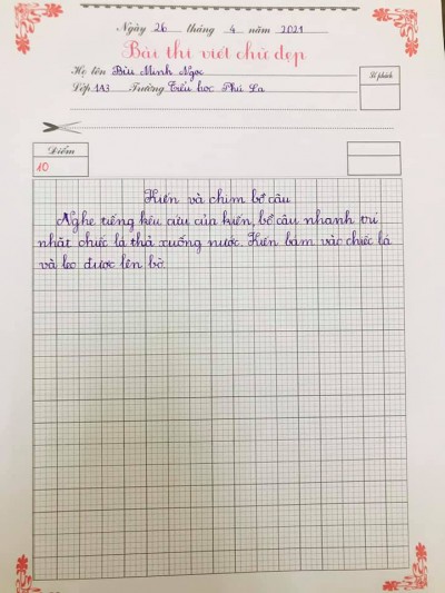 Bài dự thi viết chữ đẹp của các em học sinh trường Tiểu học Phú La.